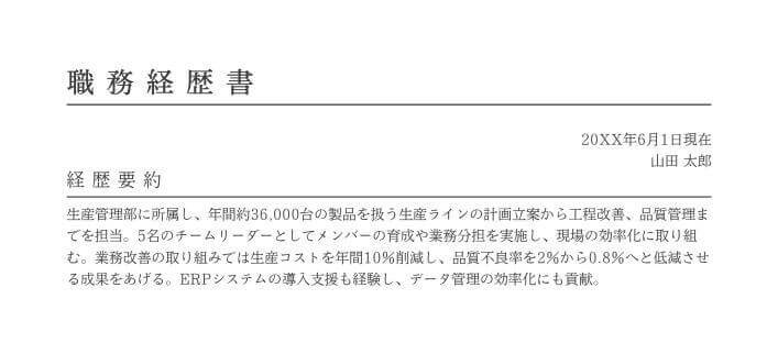 職務経歴書の経歴要約に関する記入イメージ