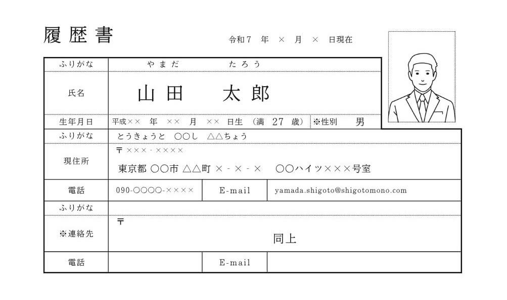 履歴書の氏名や住所等の記入イメージ